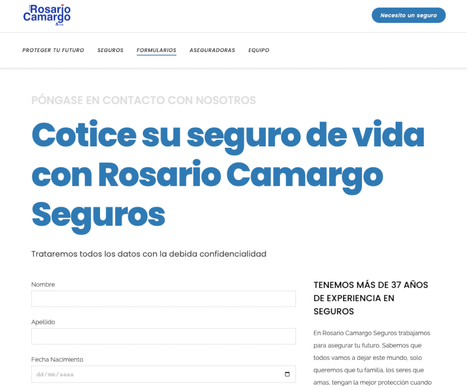 Formularios para automatizar los proceso comerciales de Rosario Camargo Seguros